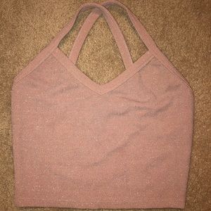 Sparkly Light Pink Crop Top with Criss Cross Back